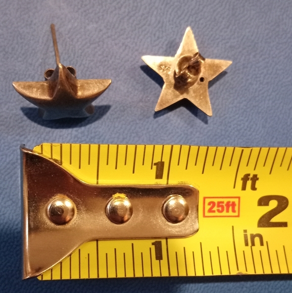 Vintage 925 Silver Puffy Star Earrings - Picture 3 of 7
